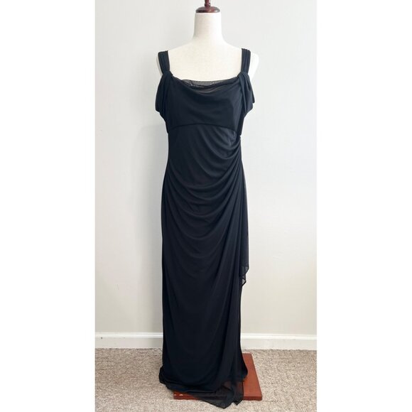VTG Alex Evenings Gown  Maxi Dress Womens 10 Black Draped Sheer - Picture 1 of 9